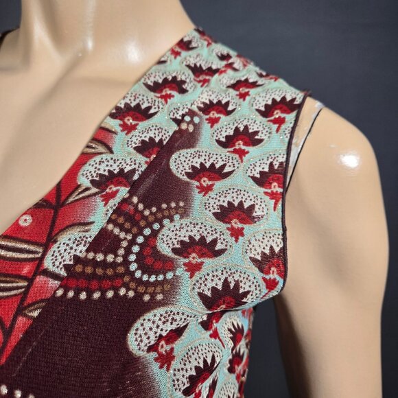 Vintage 90s Y2K Boho Print Sleeveless Mesh Top With Glitter Size L  Brown - Picture 3 of 7